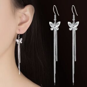 925 Sterling Silver Dangling Chain Earing for Women,Teens,Buterfly,Gift,Bridal